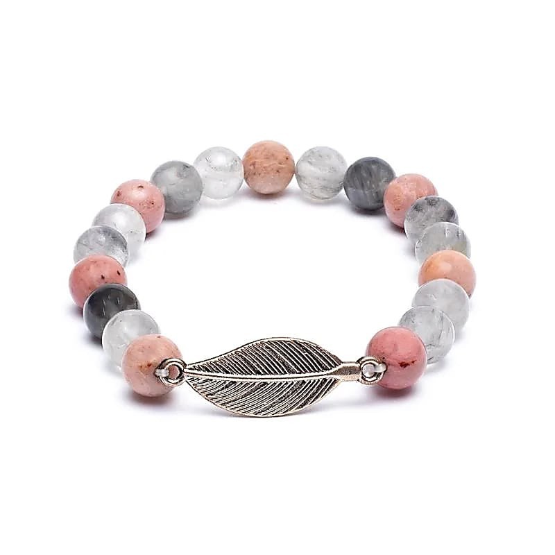 Bracciale in Rodonite e quarzo grigio